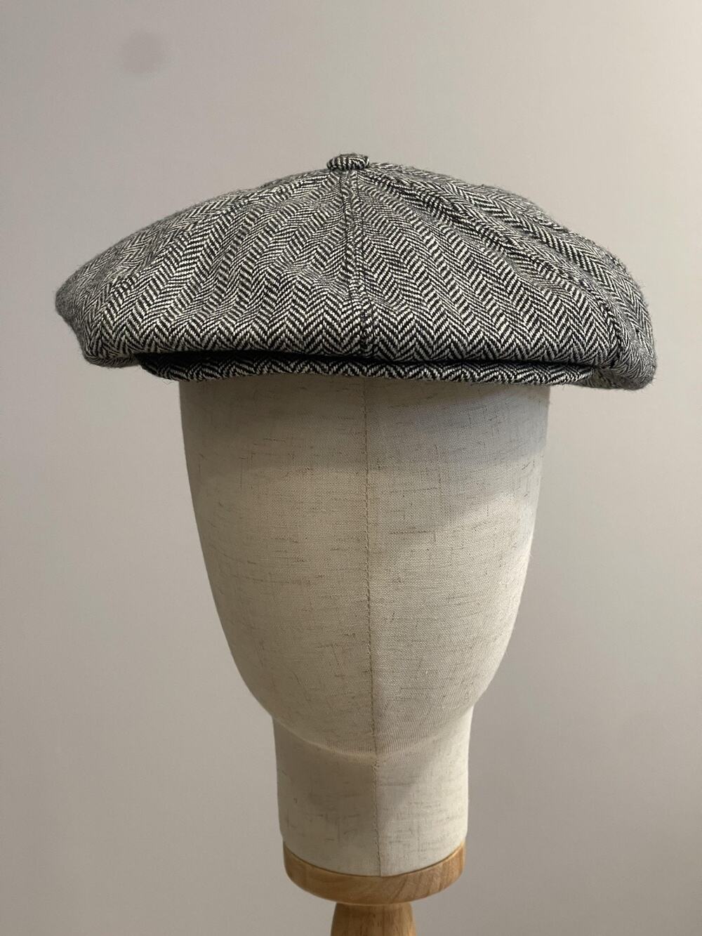 Vintage Hat Cap Newsboy Mens One Size Gray Herringbone Tweed Lined Casual Fall
